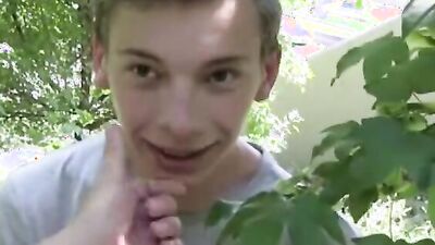 Shy Czech twink shows his cock at the public park