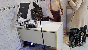 Female boss orders employee to take off his clothes and sucks his ass.