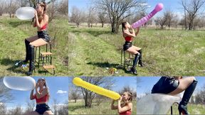 7 explosions: 4 inflated condoms and 3 long balloons (custom video)