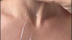 Showering, moisturising and fingers exploring my breasts before they slowly move down my body