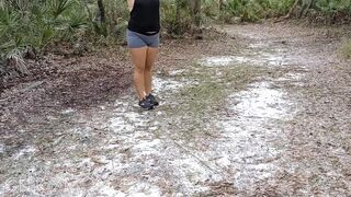 Park trail mom flashing showing side boob and stripping naked