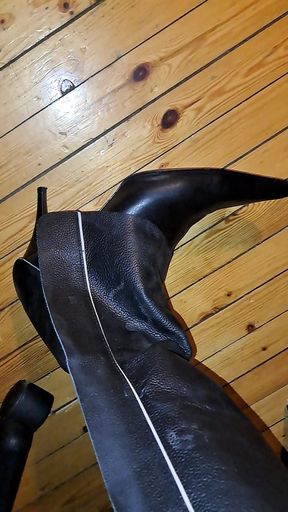 C um down leather chaps and designer boots