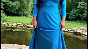 hijab arab shemale in blue teases her divine body, gets anal fucked and cums hard. (ai generated)