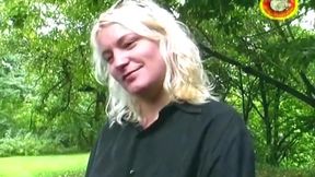 Blonde Inserts Thick Cucumber Then Rides Hard Cock