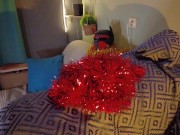 Sexy Christmas present. Horny bareback anal with guy stucks into New Year's garland. Tying faggot