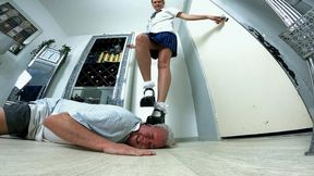 Danielle Chunky Mary Jane School Shoes Walking Trample On His Hands Fingers & Head FLOOR CAM