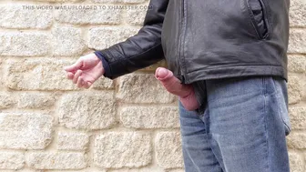 Daddy Edging Thick Uncut Cock Outdoors in Leather and Jeans