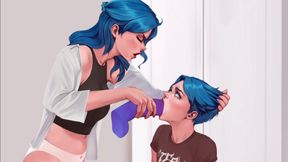 Astra Teasing Her Femboy StepBrother Austyn With Huge Silicon Dildo