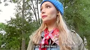 Blonde In Mini Skirt Bangs In Public