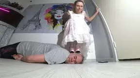 Danielle Squats On His Head In Pink Platform Shoes