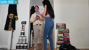 Petite step sis Bianca Bangs deep throats big uncut cock