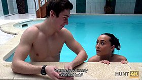 Watch this hot teen get her tight ass drilled in the pool while her cuckold husband watches in POV