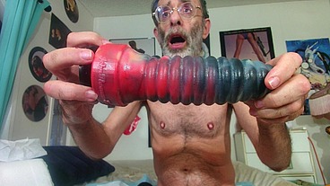 Senior gets to Ejaculate thanks to two Exotic Dildos and Nipple Clamps!