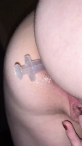 Candy is putting on a hot show before she injects lube into her gaping asshole