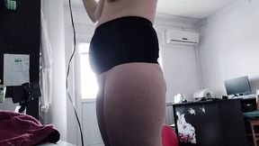 Hot brunette dries her hair &mdash;  hairy snatch &mdash;  big butt&#x1F351;