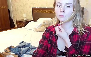 Blonde teen in see through bra on cam