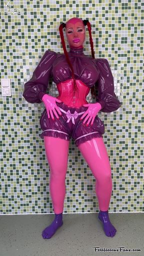 Miss Fetilicious Wears Pink and Purple Latex
