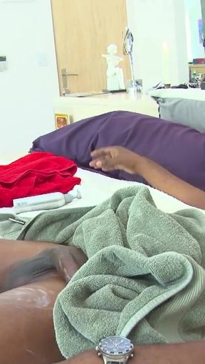 Powerful moment from "Cute masseuse gives her handsome client a happy end massage"