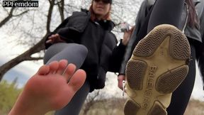 you have to lick the dirty sneakers of two girls after chasing them while looking at their butts