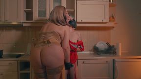 Gloved Hand Over Mouth - Big Stepmom Inspects &amp; Humiliates Skinny Stepdaughter