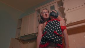 Gloved Hand Over Mouth - Big Stepmom Inspects &amp; Humiliates Skinny Stepdaughter
