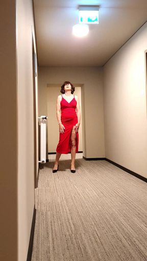 Sexy erotic and frivolous in red dress