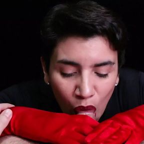 Cum on Red Opera Gloves