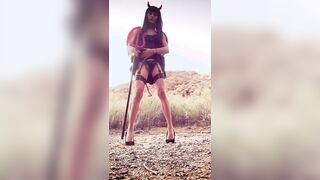 Stephanie Lovell teasingly teases & climaxes in public on Halloween