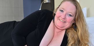Big breasted Canadian mature woman shows big natural tits and masturbates her shaved pussy