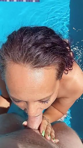 Sucking Cock Outdoors in the Pool