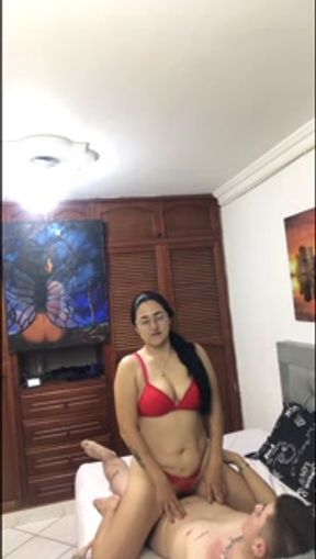 Horny veteran rides on top of her young neighbor.