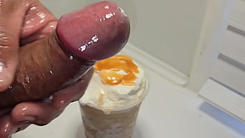 Drinking Starbucks Frappuccino with my delicious Cum cream.