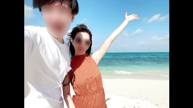 Japanese amateur in fishnet lingerie records creampie sex during tropical getaway