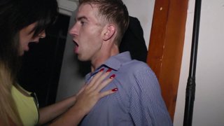 Filthy brunette is fucking a random dude on the street