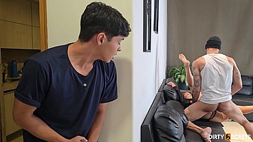 MY STEPSON MASTURBATES WATCHING A THIEF FUCKS ME WITH HIS BIG COCK