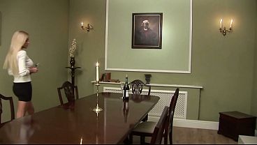 They walk up tot he bedroom and take off their outfits, first teasing him with some sexy...