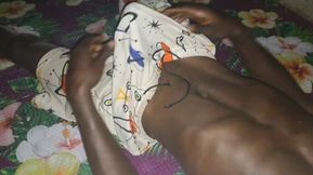 Alone in the room, the guy enjoys