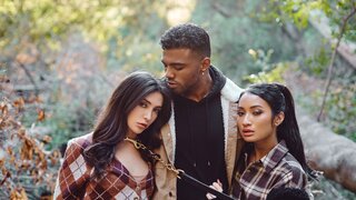 Duo of fit brunette sluts are feasting on one black cock