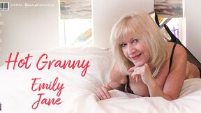 Sexy British Grandma Emily Jane plays with herself in bed