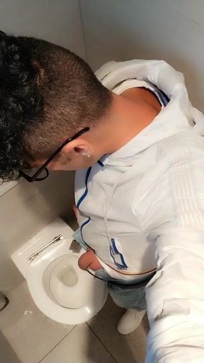 Twink with Fat Uncut Cock Piss at a Rest Stop Toilet