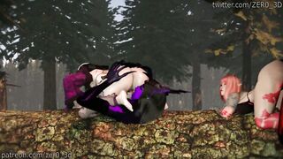 Zer0_3D and her busty escort, Quest, take on a kinky group of guys in a hot deepthroat fantasy