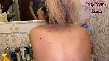 While my wife gets ready I piss in her mouth before fucking her ass