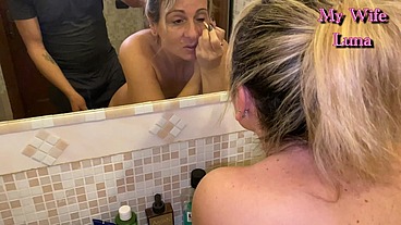 While my wife gets ready I piss in her mouth before fucking her ass