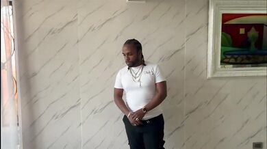 Tiff and Thea playing with their double dildo on the cabinet