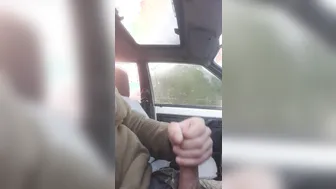 Young Ukrainian twink jerks his big white cock outdoors