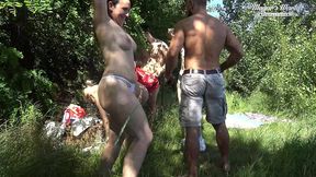 behind the scenes of nesty, sissy & diane chrystall outdoor orgy with escaped prisoner