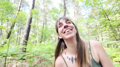 Hungarian milf sucks both cocks in the woods outdoors
