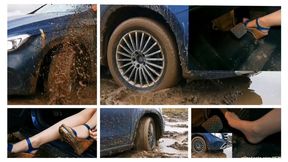 SEXY PREMIERE: Real estate got her Mercedes stuck in deep soft mud