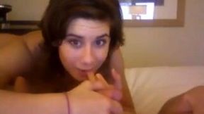 Cute brunette girlfriend playfully sucked my cock on webcam