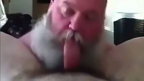 Bearded Daddy Sucks Big Cock